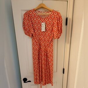 Boden Orange Patterned Midi Dress